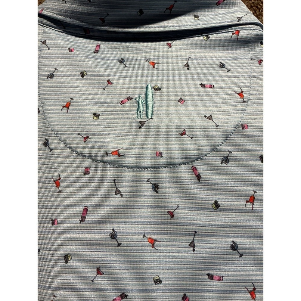 Johnnie-O Cocktail‎ Themed M Performance Polo Embroidered Oak Leaf Blue Stripes